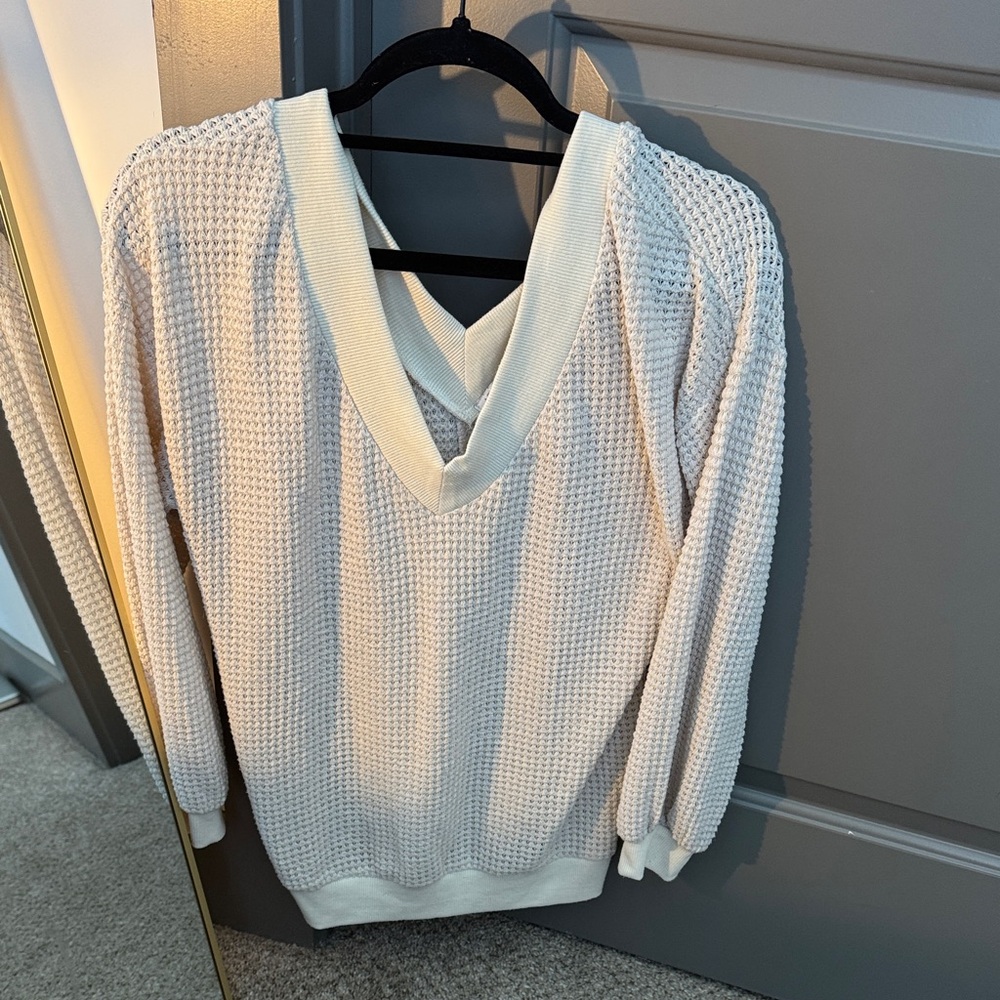 Chic Cream V-Neck Sweater for Women